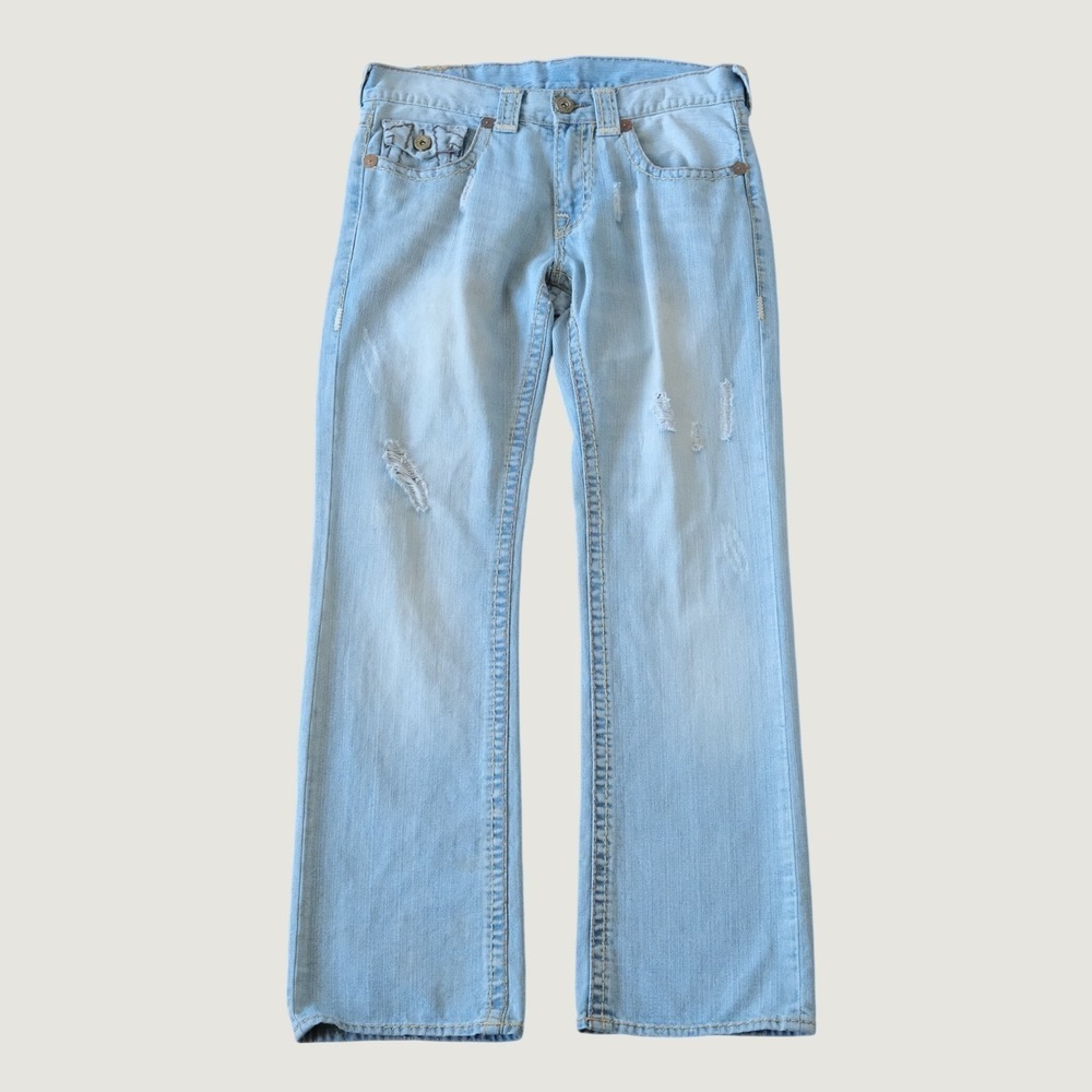 True Religion Billy Super T Men Light Wash Distressed Y2K Vintage 34 Retro Denim